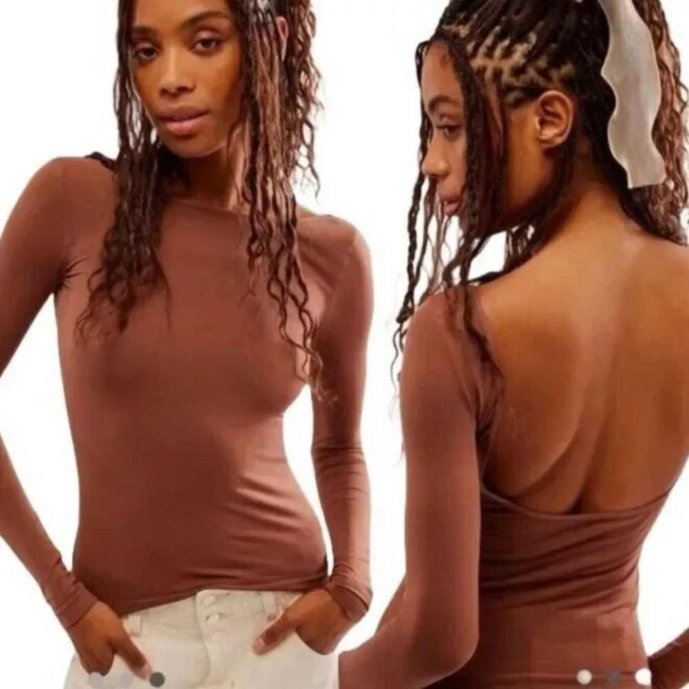 Nwt Free People intimately withered rose long sleeve seamless open back top